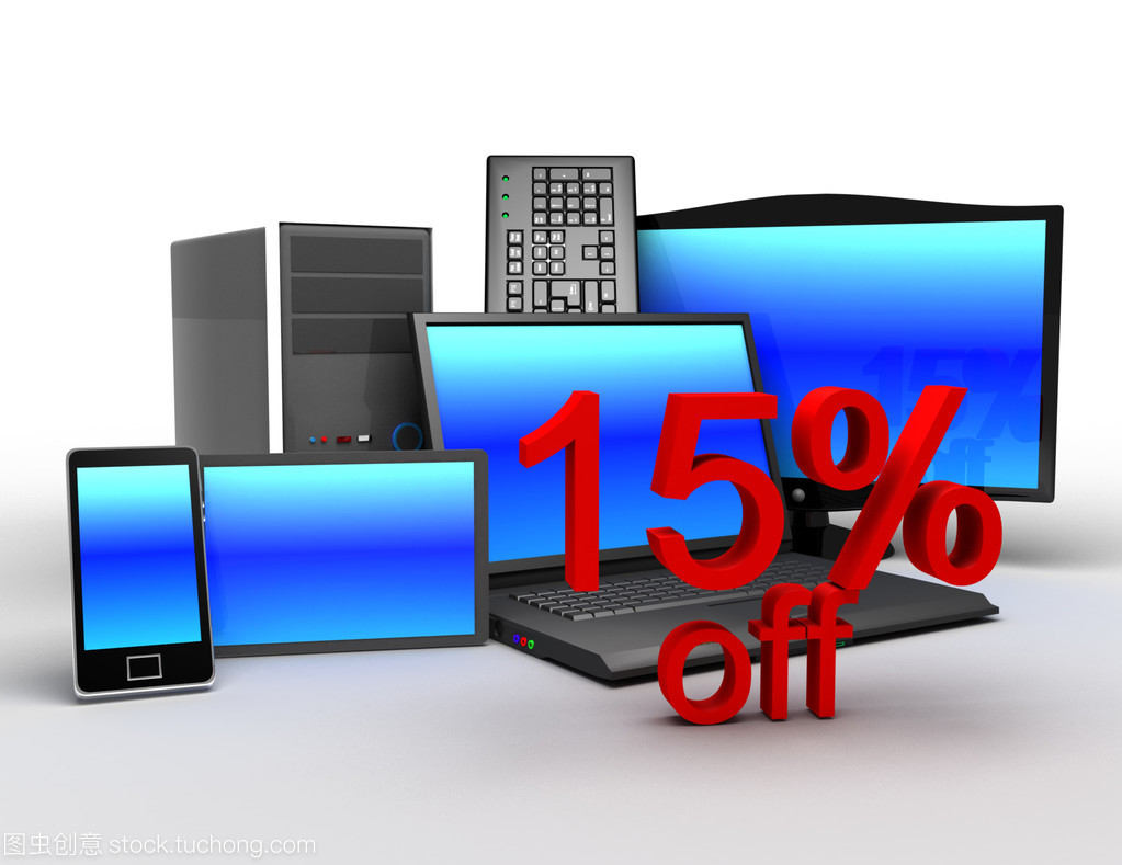 3d 電子產(chǎn)品概念。電子銷售 15%的折扣的概念